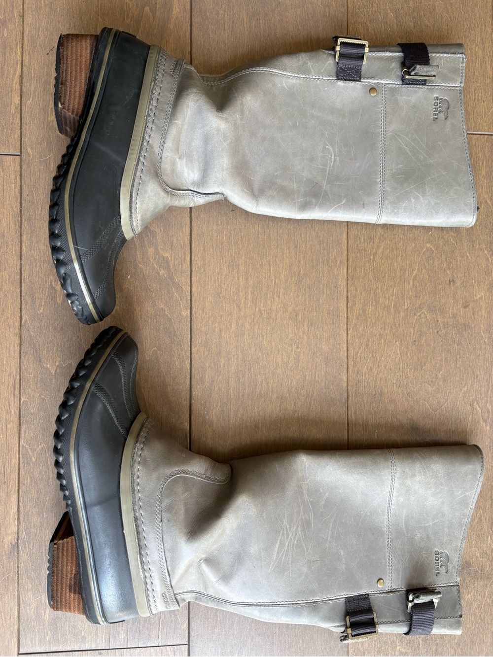 Sorel Grey and Black Waterproof Mid-Calf Boots with Buckle Detail
